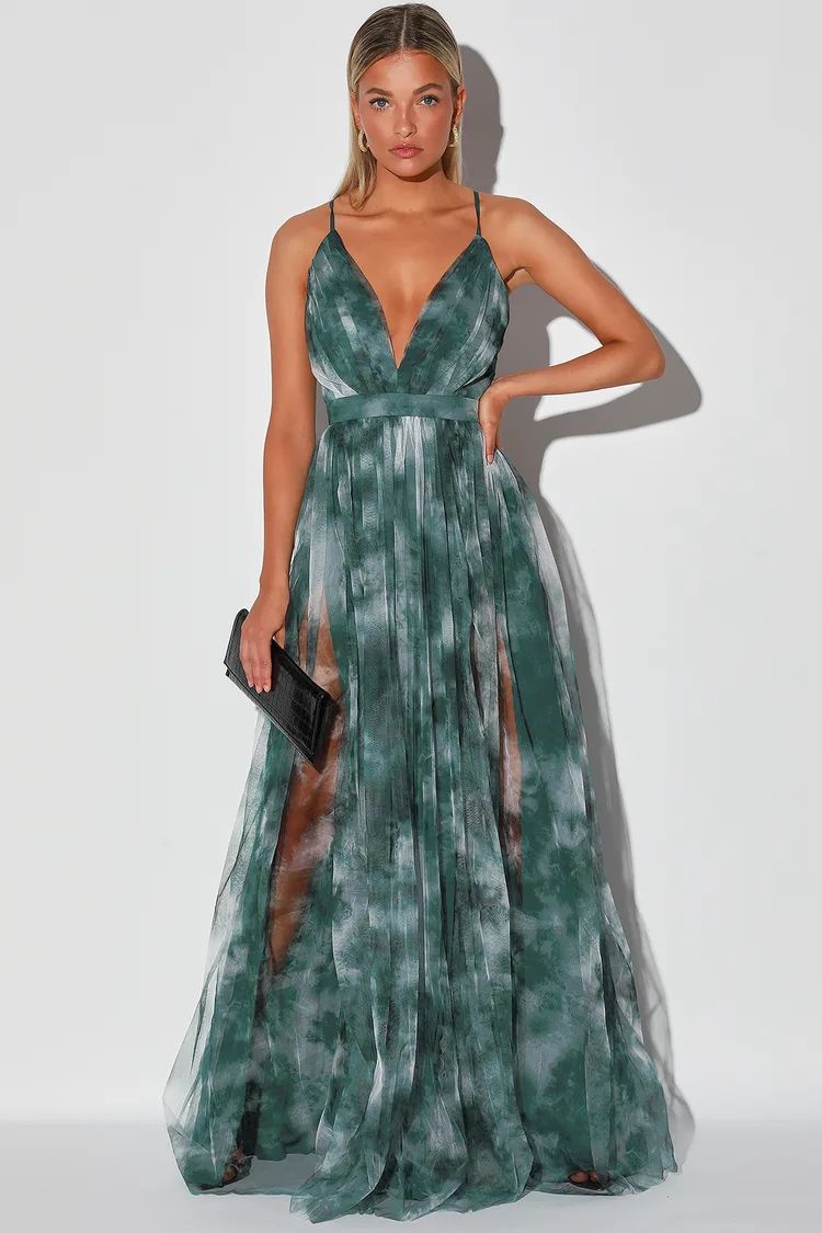 Elegant Moment Emerald Green Tie-Dye Backless Maxi Dress | Lulus (US)