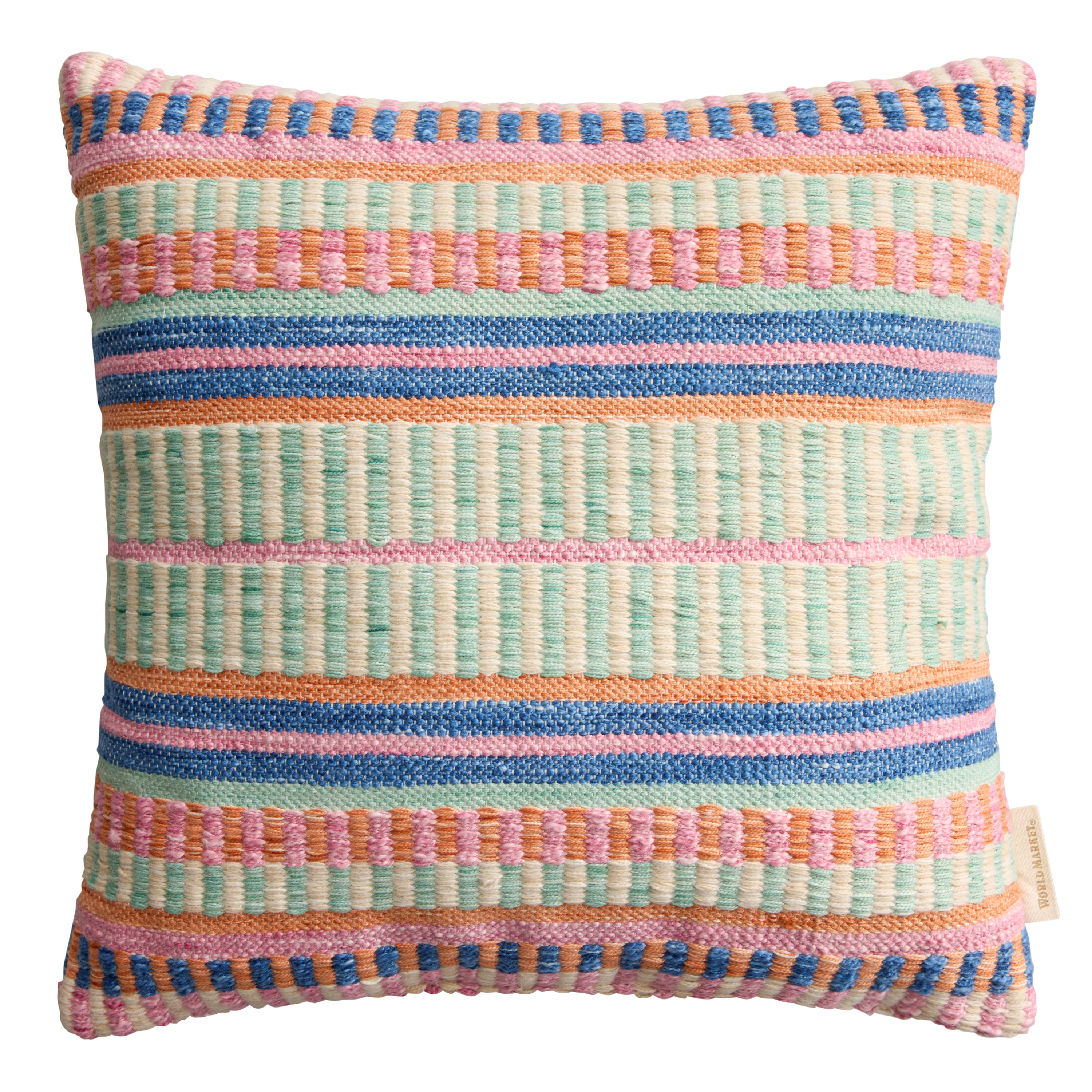 Coral and Blue Stripe Indoor Outdoor Throw Pillow | World Market