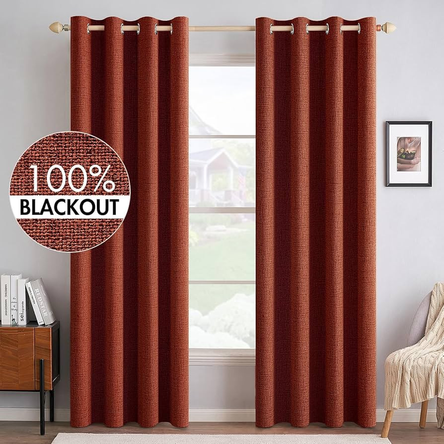 MIULEE 100% Blackout Linen Curtains for Bedroom Thermal Insulated Burnt Orange Grommet Room Darke... | Amazon (US)