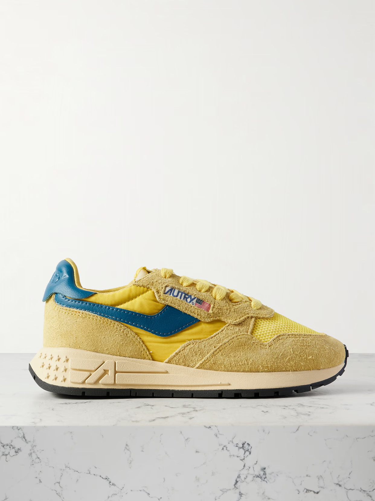 Autry - Super Vintage Brushed Suede And Leather-trimmed Mesh And Shell Sneakers - Yellow | NET-A-PORTER (US)
