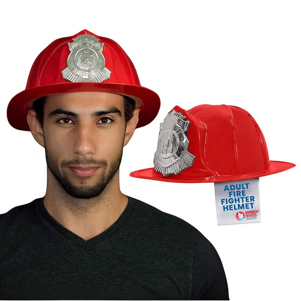 Nicky Bigs Novelties Deluxe Adult Firefighter Helmet Thick Plastic Fireman Hat Fire Chief Hat Fir... | Amazon (US)
