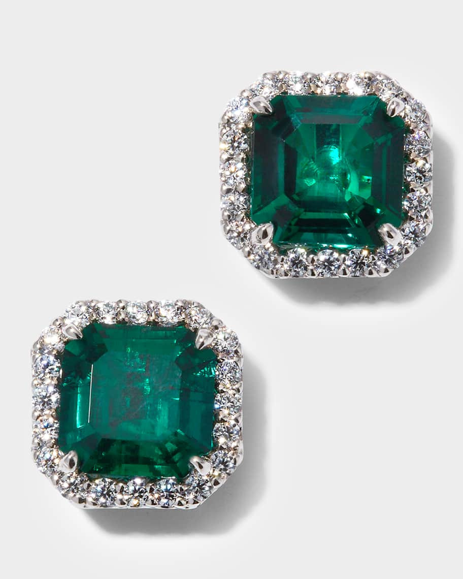 Cubic Zirconia & Lab Grown Emerald Stud Earrings | Neiman Marcus