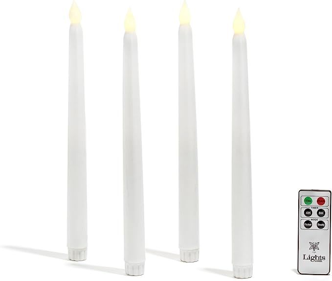 Flameless Taper Candles with Timer - 10" Battery Operated Tapered Candlestick Set, Smooth White W... | Amazon (US)