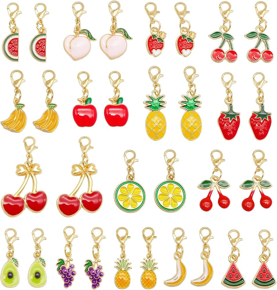 32 Pieces Fruit Charms for Jewelry Making Mixed Lemon Strawberry Cherry Enamel Dangle Pendants wi... | Amazon (US)