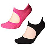 Yoga Socks Non Slip Skid Pilates Ballet Barre with Grips Cotton For Women Men (Rose&black) | Amazon (US)