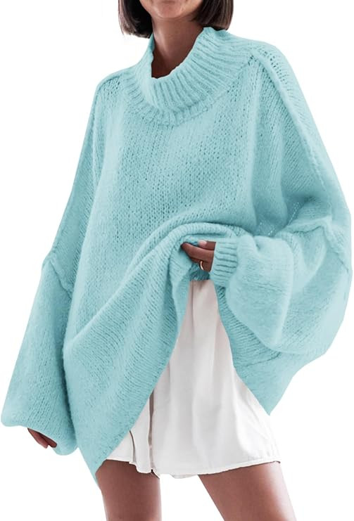 Saodimallsu Womens Oversized Sweaters Mock Neck Batwing Long Sleeve 2025 Fall Trendy Ribbed Knit ... | Amazon (US)
