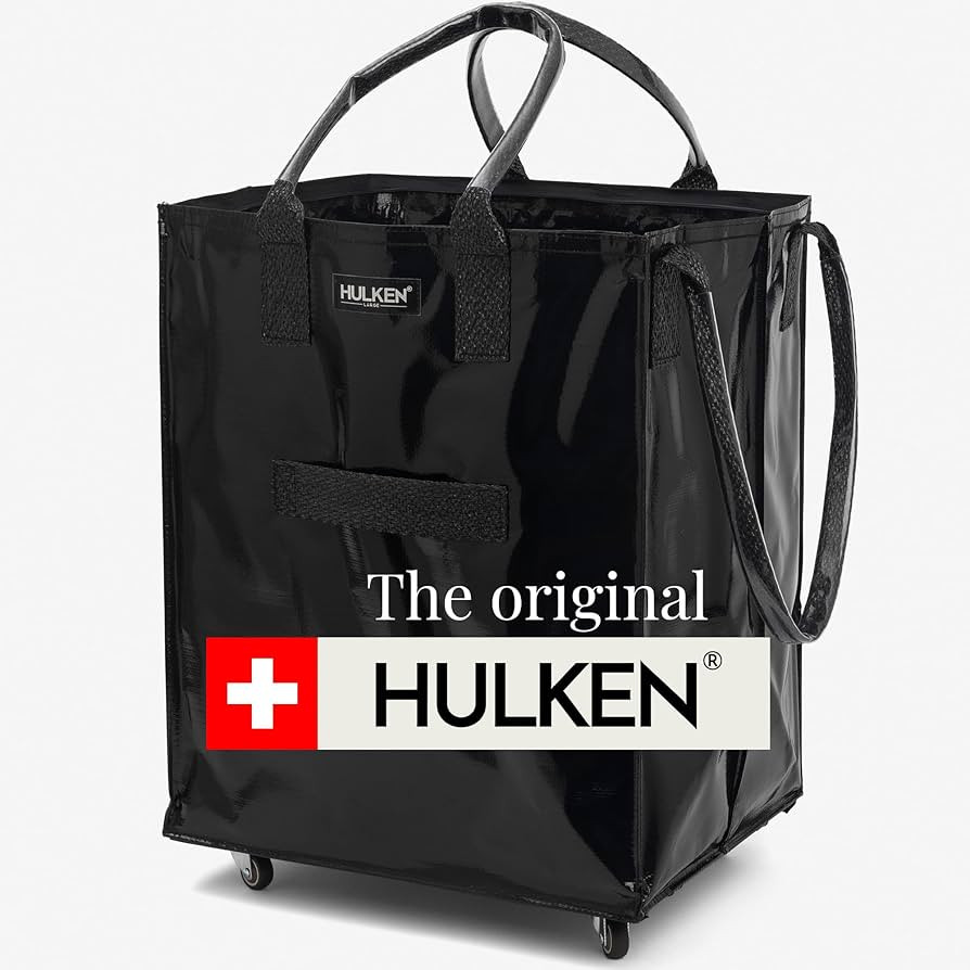 (Large, Black Reusable Grocery Bag On Wheels, Shopping Trolley, Rolling Tote, Zipper Closure, Lig... | Amazon (US)