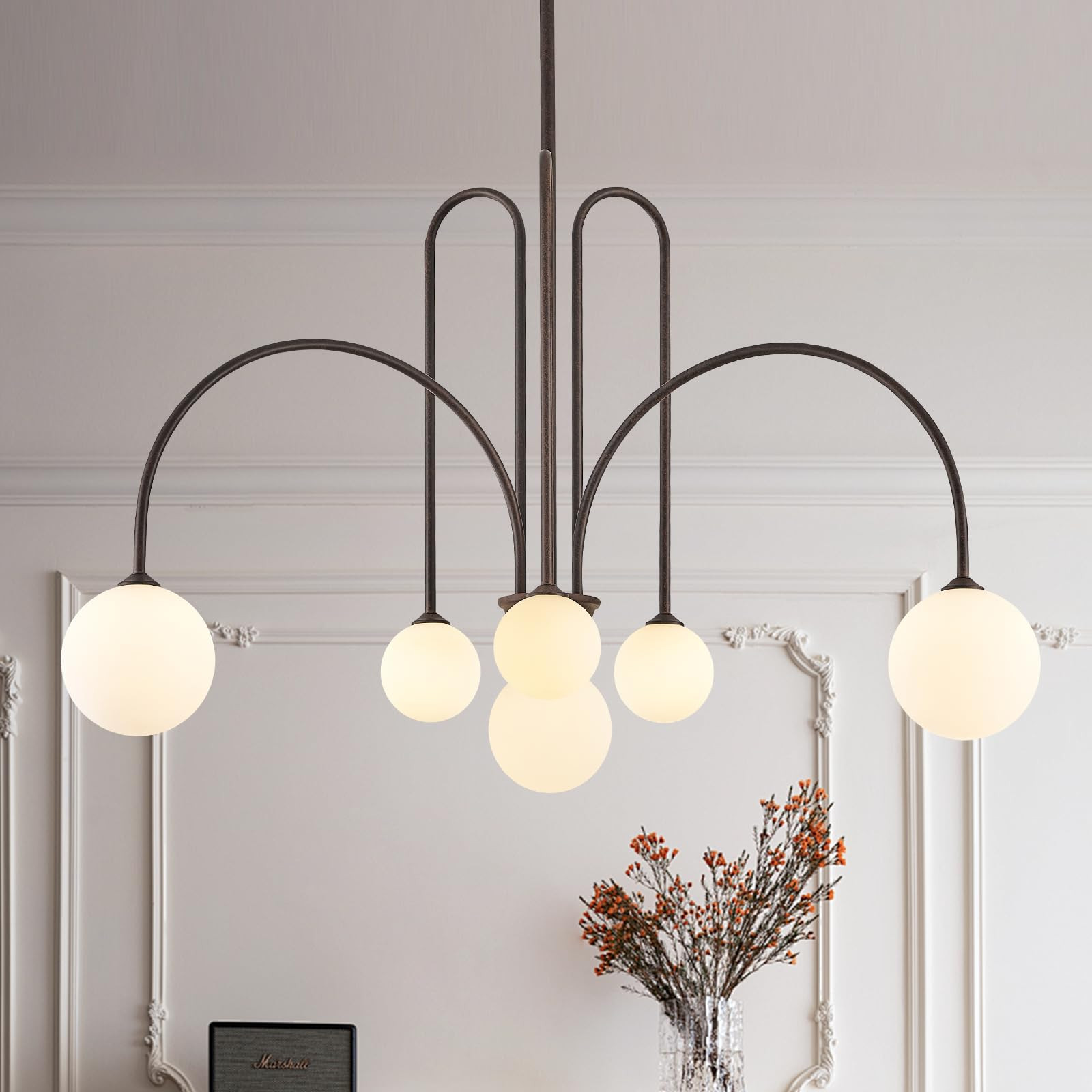 Sputnik Chandelier Brown,6 Lights Large Modern Chandelier L40”Mid Century Long Ceiling Pendant ... | Amazon (US)