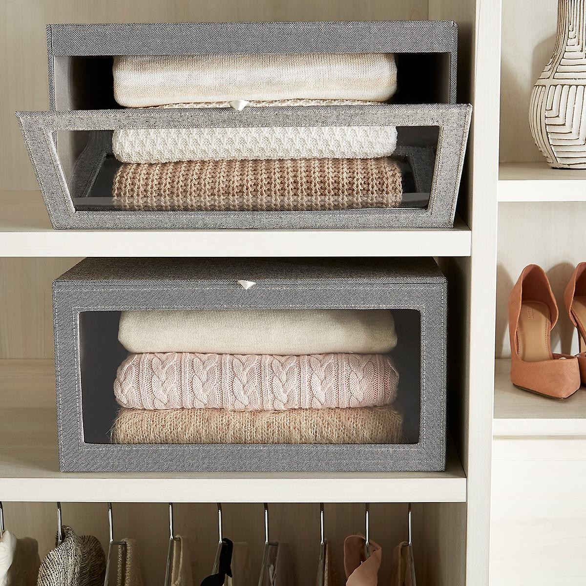 Grey Cambridge Drop-Front Sweater Box | The Container Store
