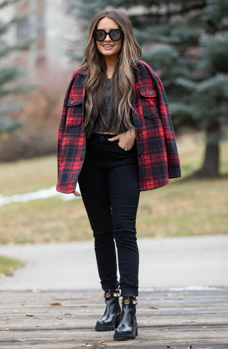 Here With You Red Oversized Button Down Shacket | Apricot Lane Boutique