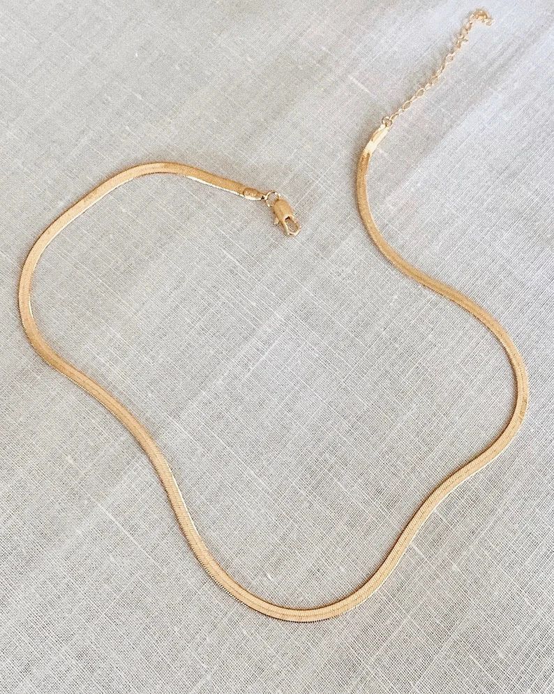 Mamba Necklace - Gold Filled Necklace- Herringbone Snake Chain Necklace- Dainty Gold Necklace- Fl... | Etsy (US)
