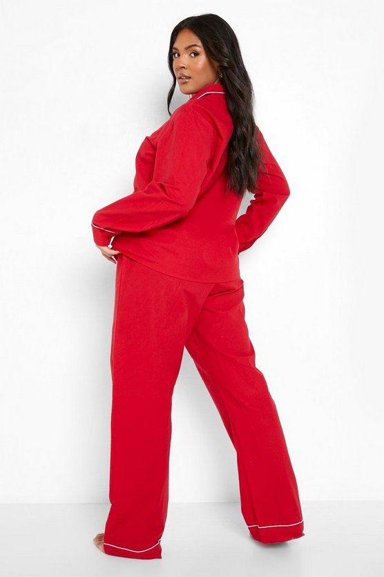 Plus Brushed Button Through Pj Pants Set | Boohoo.com (US & CA)