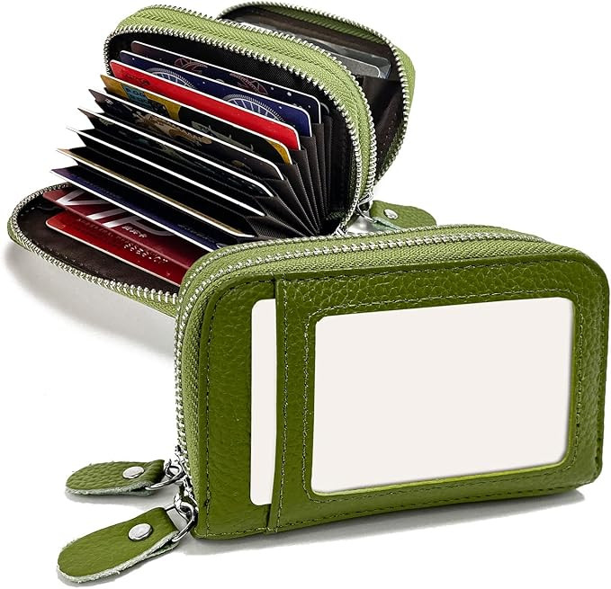 TELOSPORTS RFID Credit Card Holder, Small Leather Zipper Card Case Wallet for Women and ID Window... | Amazon (US)