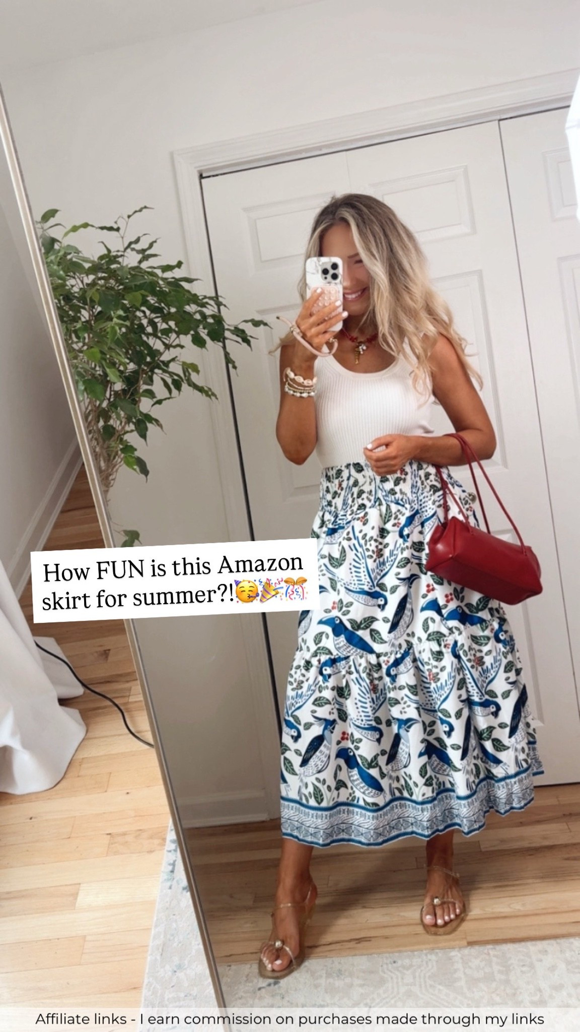 Affiliate links - I earn commission on purchases made through my links 

Casual summer outfits
Amazon summer skirt midi
Printed skirt
Zara bag easy west bag red
Jelly sandals flats