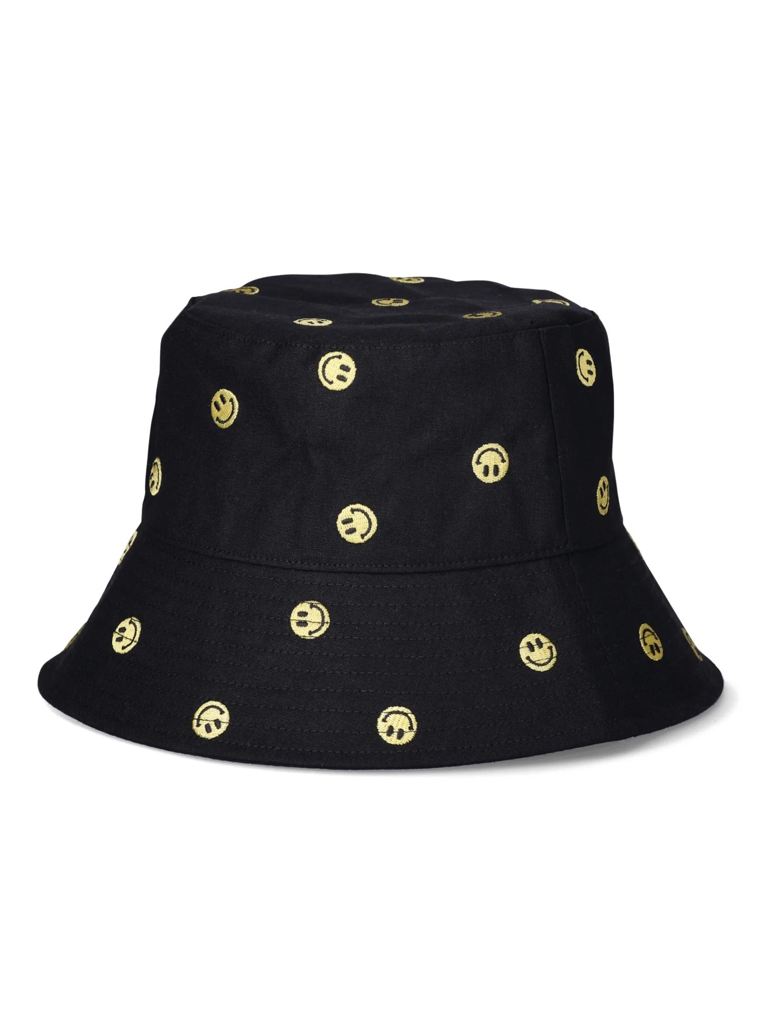 No Boundaries Women's Embroidery Bucket Hat Black Smiley | Walmart (US)