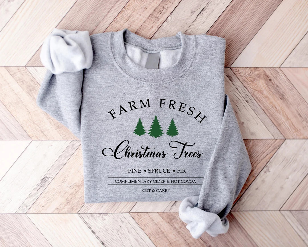 Farm Fresh Christmas Tree Sweatshirt Graphic Christmas Tree - Etsy | Etsy (US)
