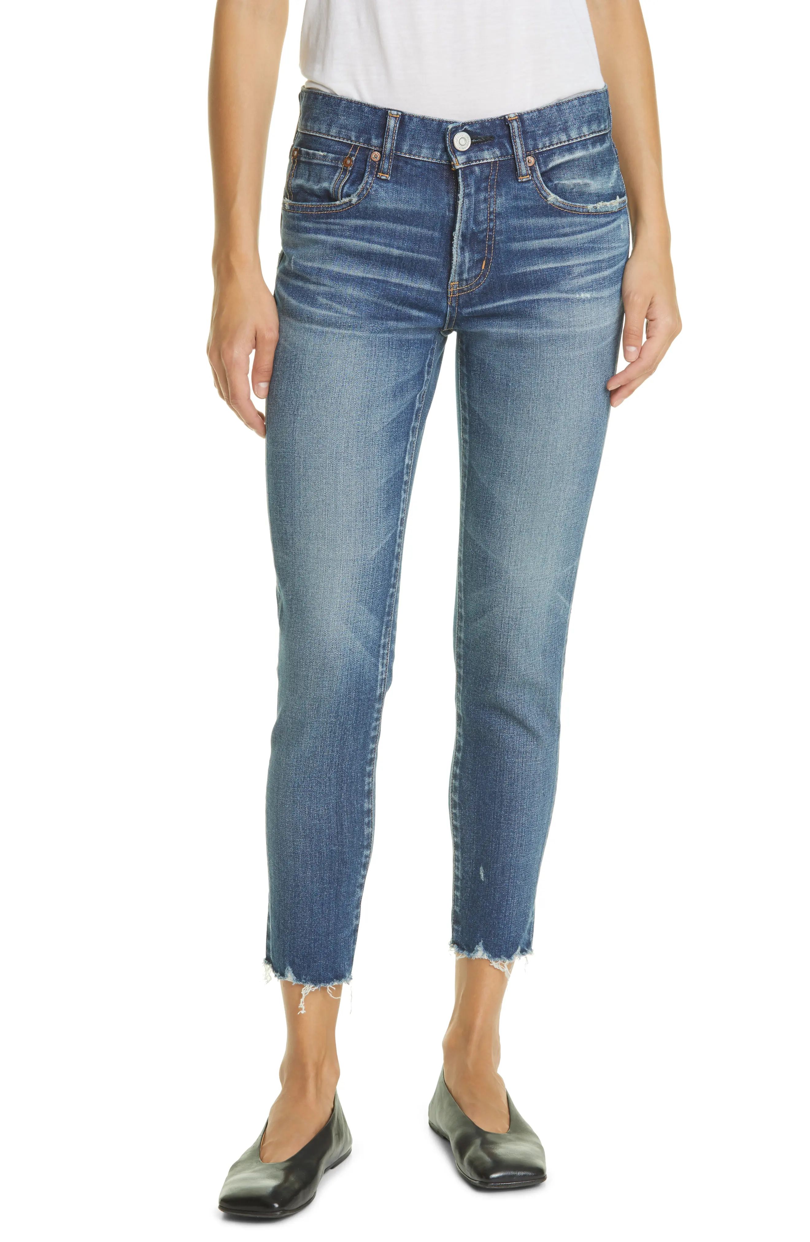 Women's Moussy Tyrone Raw Hem Skinny Jeans, Size 32 - Blue | Nordstrom