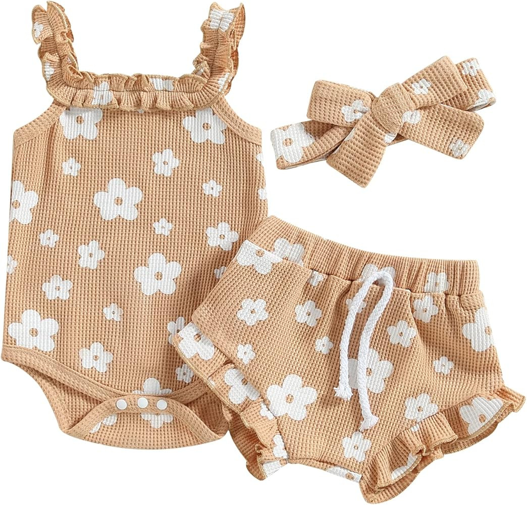 fhutpw Baby Girl Clothes Summer Cute Outfits 3 6 12 18 Months Spaghetti Strap Romper & Floarl Shorts | Amazon (US)
