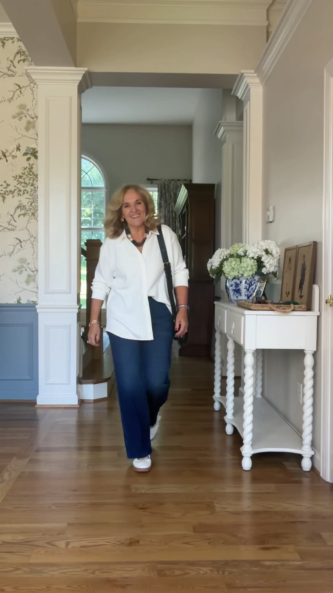 25% off spanx air essentials code AE25 
This white button-front shirt and dark wide-leg jeans are the definition of easy polished style. The relaxed pieces feel comfortable and timeless, while white sneakers and a black crossbody keep the look practical for everyday wear.

Fit note: wearing a medium in the top, Jeans in a size 1 short I’ll link a few similar in silhouette

#LTKootd #LTKWorkwear #LTKOver40 #LTKSaleAlert