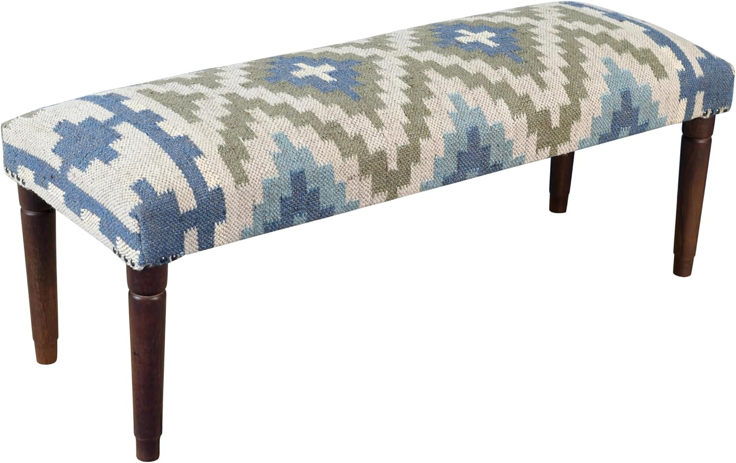 LR Home Green/Blue Handmade Upholstered Bench for Bedroom End of Bed | Accent Bench for Entryway, Foyer, Living Room, Mudroom, Hallway or Seating | Long Rectangle Sitting Bench | 47"W x 16"D x 18"H | Amazon (US)