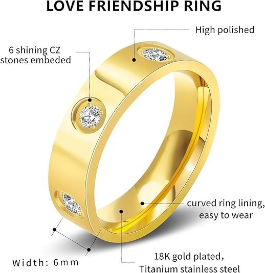 Love Friendship Gold Rings for Women:Wedding Band 18k Gold Ring Cubic Zirconia Stainless Steel Pr... | Amazon (US)