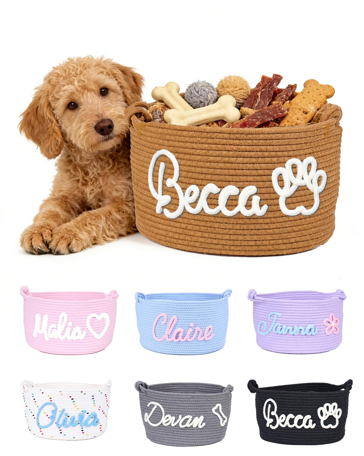 Personalized Dog Cat Toy Basket with Embroidery Name, Customized Puppy & Kitten Toy Storage Bins,... | Amazon (US)