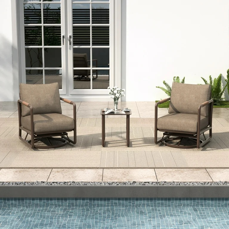 MBY 3-Piece Aluminum Patio Set with Swivel Rocking Chairs and Coffee Table, 6.7" Cushions, All-We... | Walmart (US)