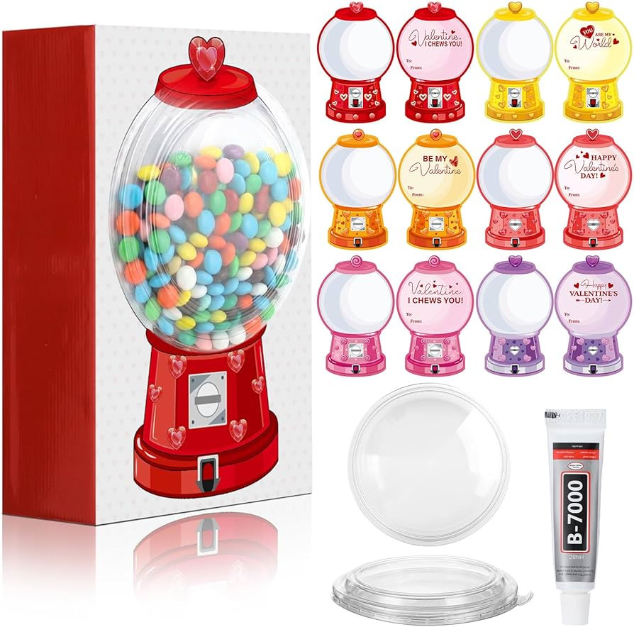 28 Pcs Valentine's Day Bubble Gum Machine Craft Kit DIY Valentines Gumball Machine Cards Box Craf... | Amazon (US)