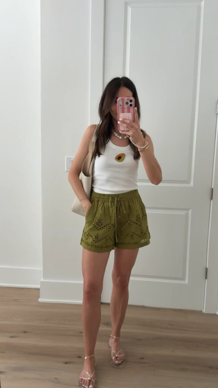 This outfit is giving summer vacation in the best way. The eyelet shorts are lightweight and comfortable, the papaya tank adds the cutest pop of color, and the neutral accessories pull it all together. An easy outfit for sightseeing, lunch by the water, or any warm summer day.

Summer outfit, Eyelet shorts, Vacation style, Resort wear, Casual chic outfit, Papaya tank top, Neutral accessories, Warm weather fashion, Travel outfit, Summer sandals, Everyday style, annabrstyle

#LTKootd #LTKSeasonal #LTKOver40