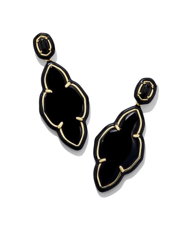 Abbie Gold Enamel Frame Statement Earrings in Black Agate | Kendra Scott