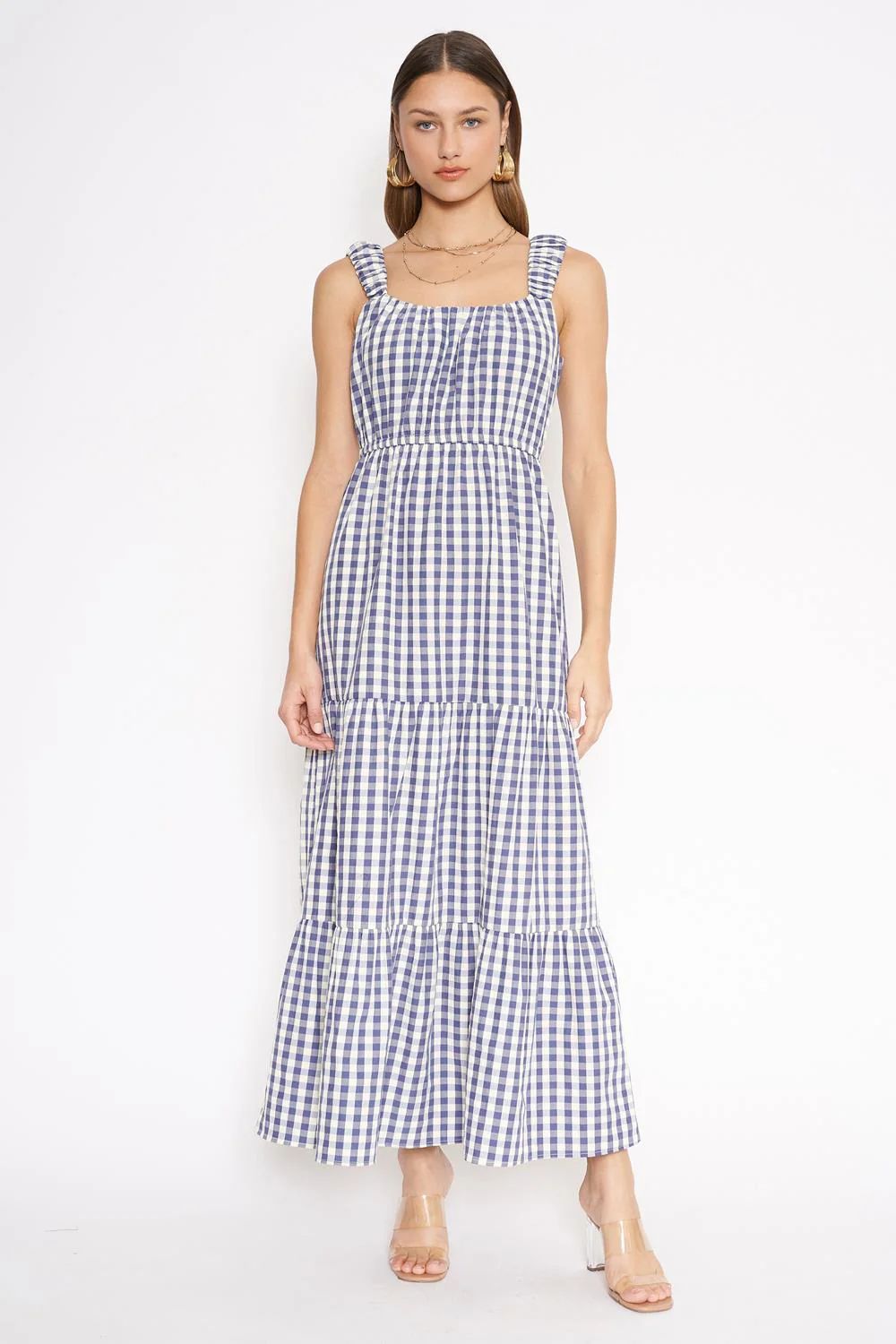 4SI3NNA Women's Sleeveless Gingham Smock Dress in Navy Large Lord & Taylor | Lord & Taylor