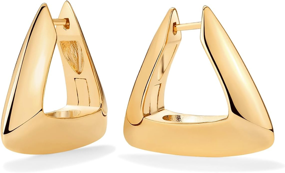 PAVOI 14K Gold Plated Geometric Hoop Earrings for Women, Huggie Hoops | Hypoallergenic Earrings w... | Amazon (US)