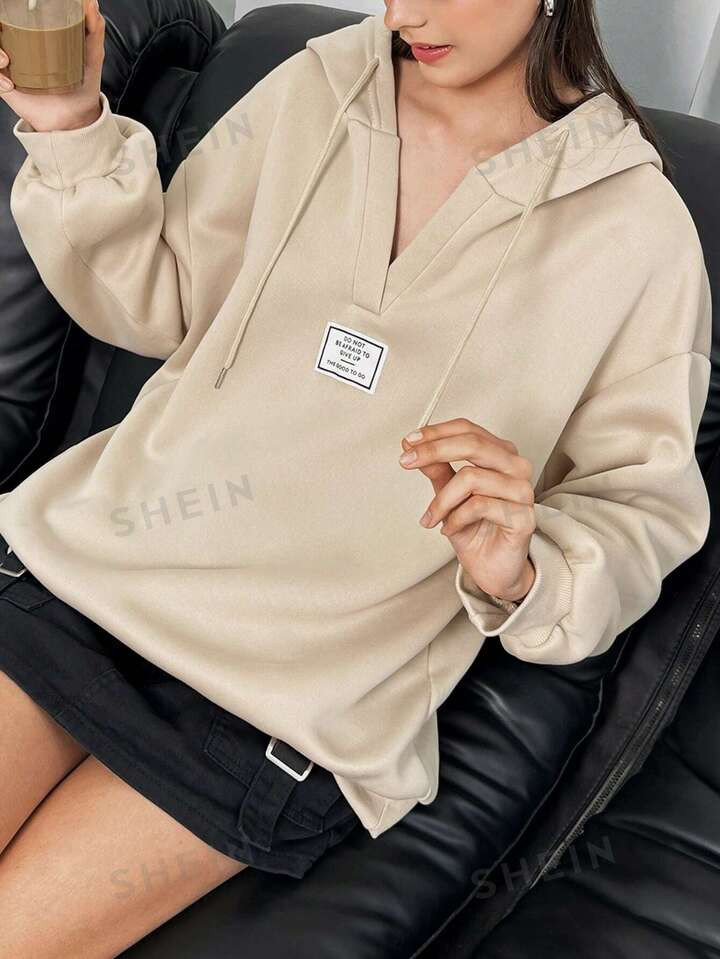 SHEIN LUNE Women's Letter Patch Hoodie | SHEIN