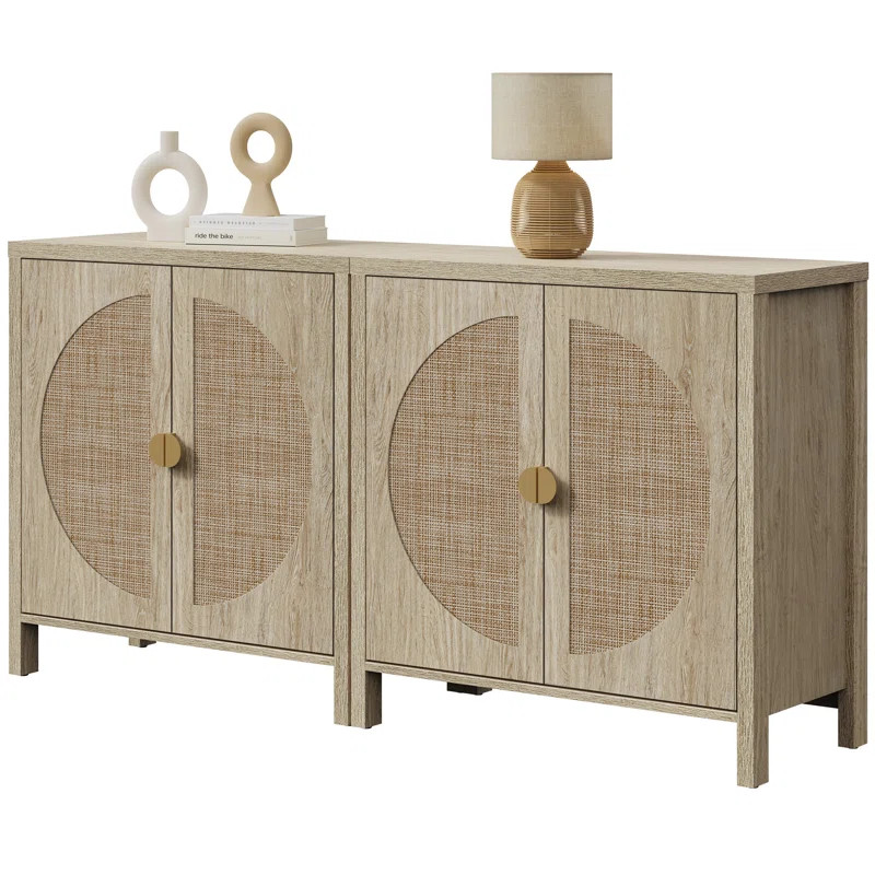 Rattan Sideboard With 2 Doors And Adjustable Shelves (Set of 2) | Wayfair North America