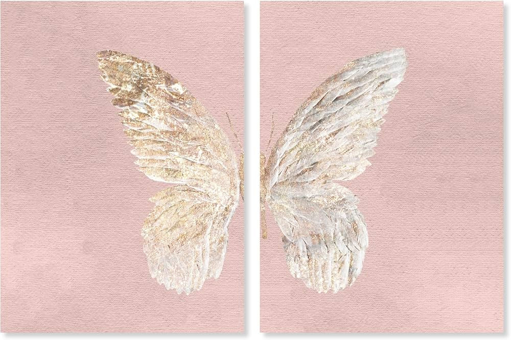 The Oliver Gal Artist Co. Fashion and Glam 'Gold Butterfly Glimmer Pink Blush Two Piece' Wings by... | Amazon (US)