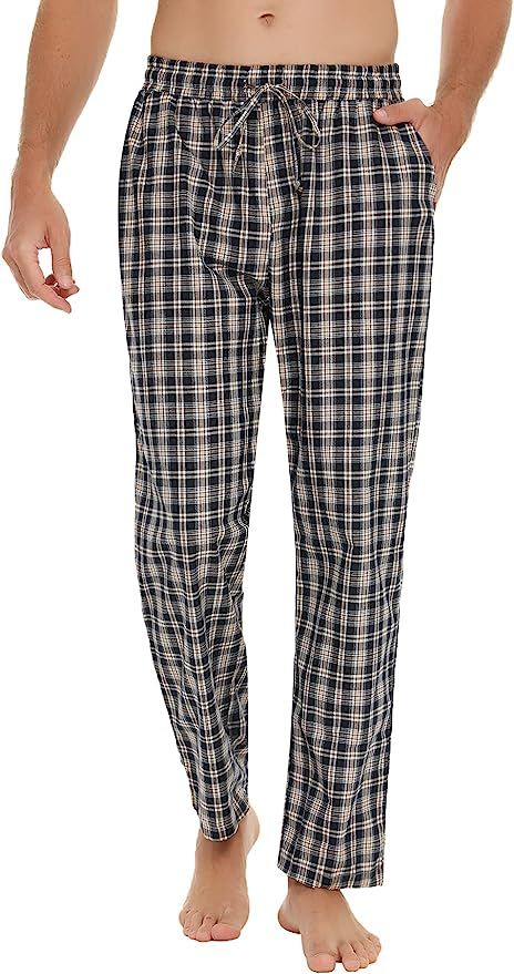Aseniza Mens Pyjama Bottoms Check Cotton Lounge Pants Plaid PJ Trousers Mens Lounge Pants Nightwe... | Amazon (UK)