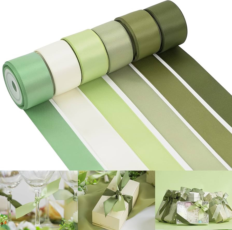 HUIHUANG Satin Ribbon for Gift Wrapping Sage Green Wedding Ribbon 1 inch Double-Faced Satin Ribbo... | Amazon (US)