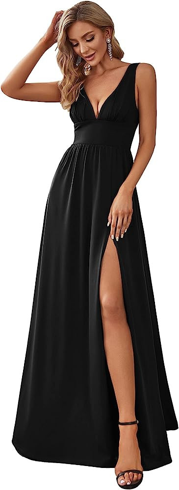 Ever-Pretty Women's Deep V-Neck Sleeveless Side Slit Floor Length Evening Dress 0168B-USA | Amazon (US)