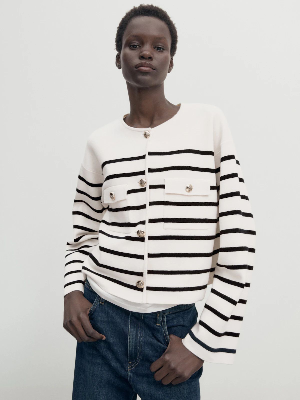 Striped knit cardigan with pockets | Massimo Dutti (US)