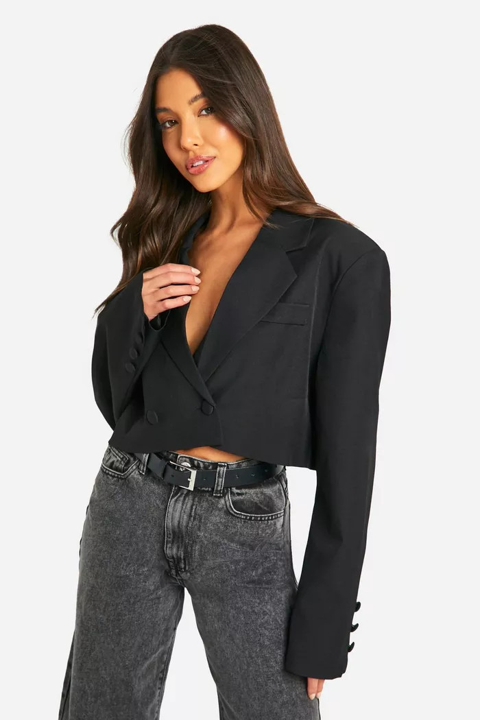 Double Breasted Boxy Crop Blazer | boohoo (US & Canada)