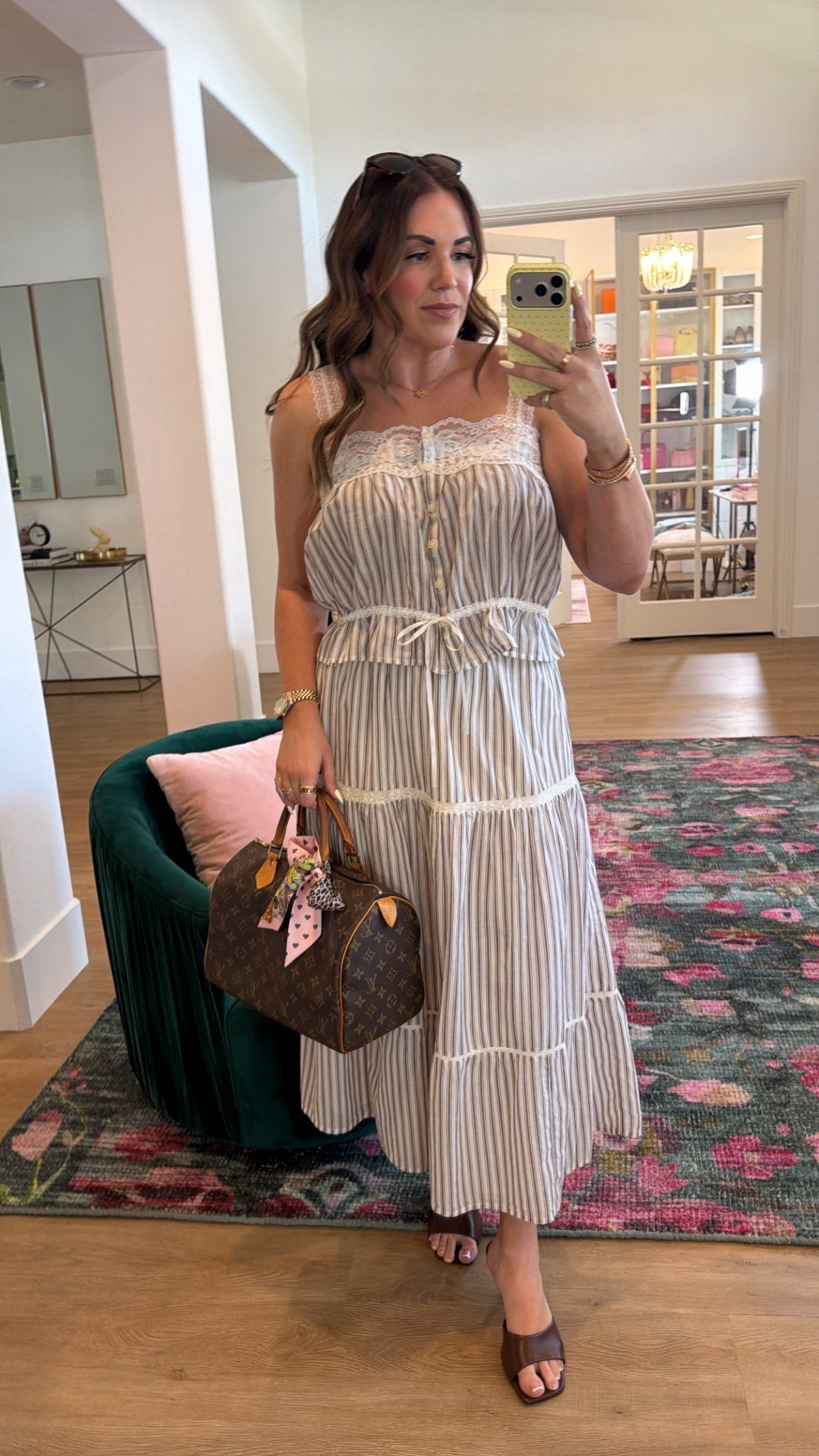 curvy midsize casual spring outfit 🤎 wearing size large in top (could have sized down, generous sizing!) and size medium in maxi skirt  

#LTKMidsize #LTKSeasonal