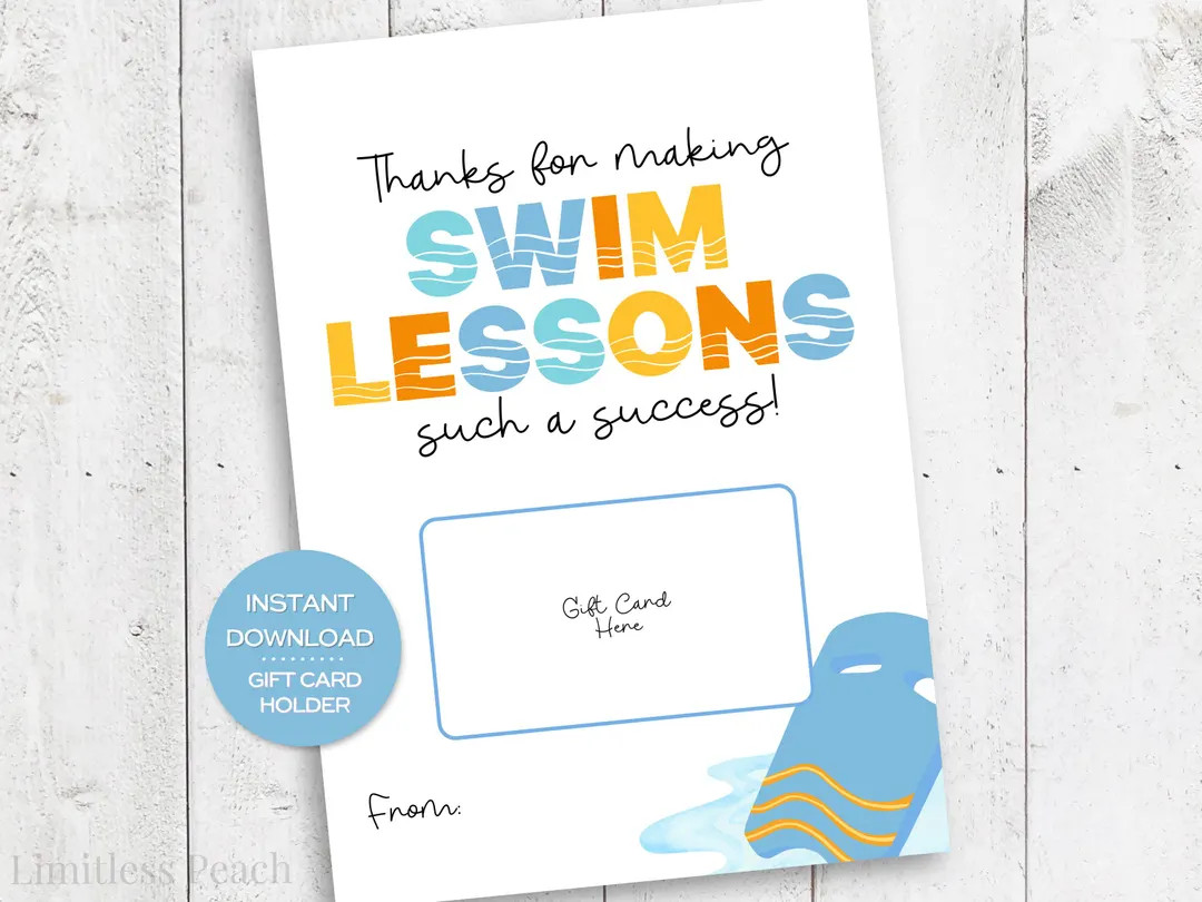 Swim Teacher Thank You Gift Card Holder Printable Thank You Card for Swim Lessons Card for Swim I... | Etsy (US)