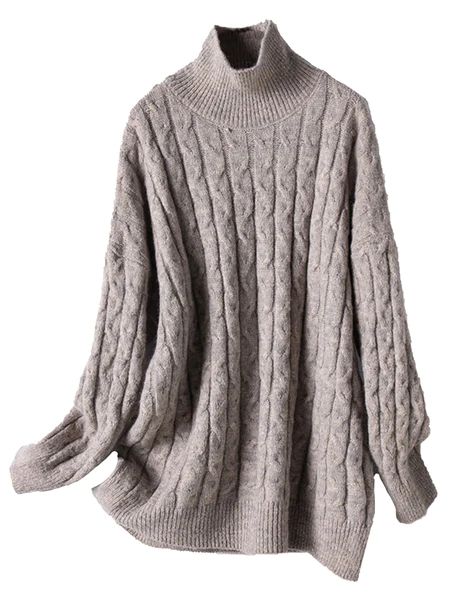 'Theodora' High Neck Cable Knit Long Sweater (3 Colors) | Goodnight Macaroon