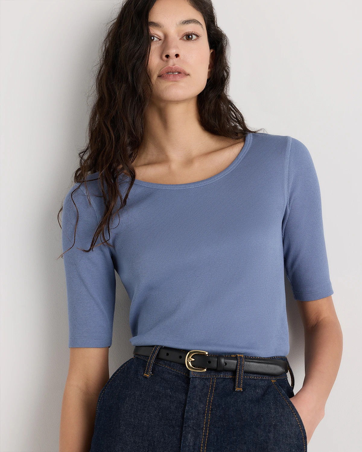 Organic Cotton Micro-Rib Elbow Sleeve Tee | Quince