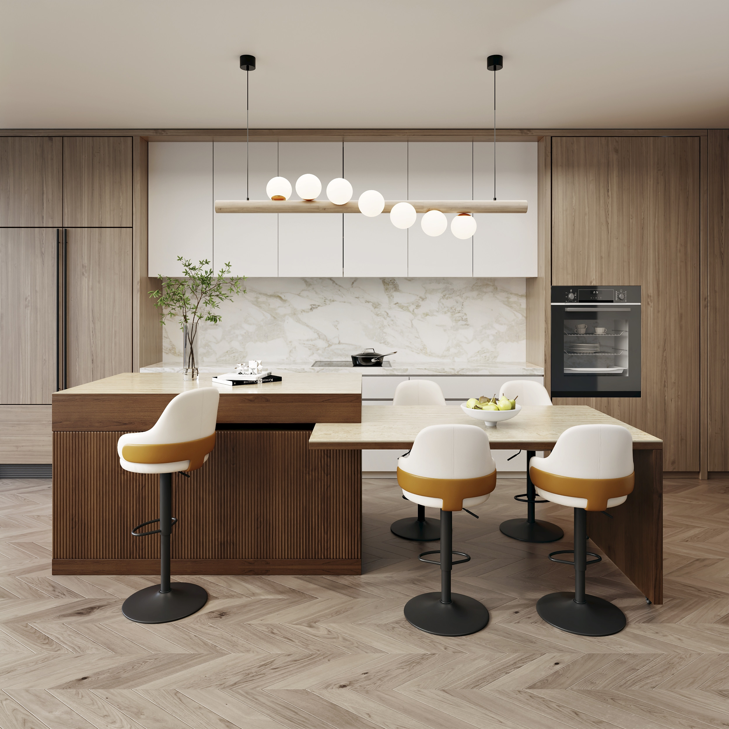 81""-106"" Extendable Sintered Stone Kitchen lsland Walnut Modern with Doors and Drawers | Homary