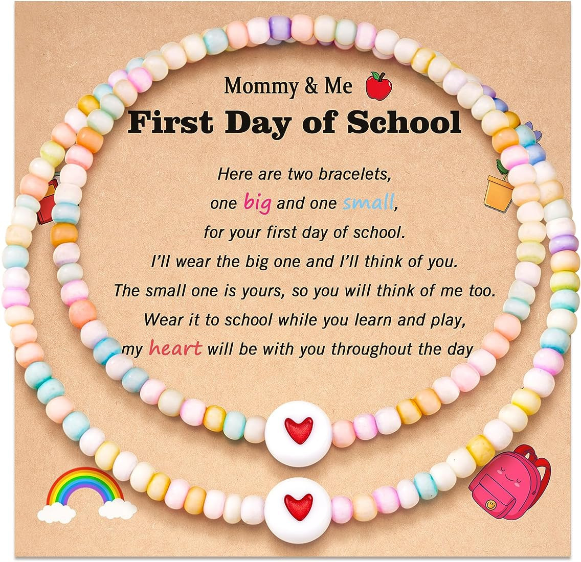 PPJew Back to School Bracelets Mommy Mama and Me Bracelets Mother Daughter First Day of School Gifts | Amazon (US)