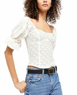 Free People Spring Fling Top Ivory Puff Sleeve Bustier Lace Blouse $68 L | eBay US
