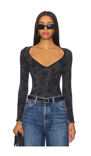 Free People x Intimately FP Send Love Long Sleeve Bodysuit In Black in Black. - size M/L | Revolve Clothing (Global)