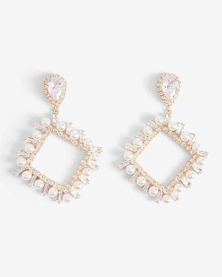 Pearl Embellished Diamond Drop Earrings | Express