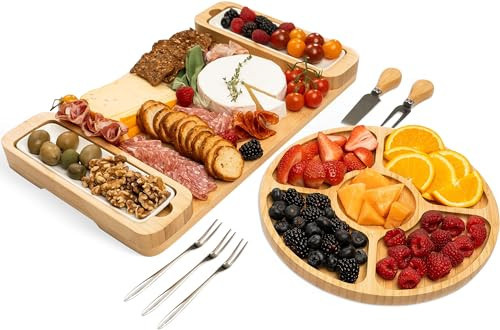 Charcuterie Board Gift Set - Bamboo Cheese Board & Serving Tray for Meat, Cheese, Crackers, Fruit - Large Wooden Charcuterie Boards for Parties - Wedding, Housewarming, Birthday Gifts for Women | Amazon (US)